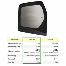 Vindu bak MB Sprinter 2019-, venstre