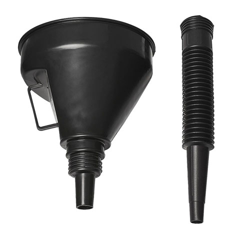 Påfyllningstratt med flexibelt utloppsrör