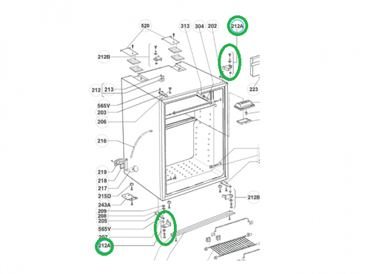 Door lock, Upper right, Lower left i gruppen Bobil & Caravan / Kjøleskap / Reservedeler Dometic / Dør/skap hos Camping 4U (241234545)
