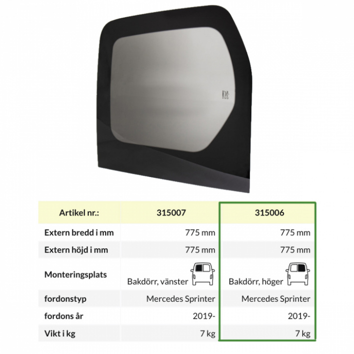 Vindu bak MB Sprinter 2019-, høyre i gruppen Chassis / Vinduer / Vindu Campervan hos Camping 4U (315006)