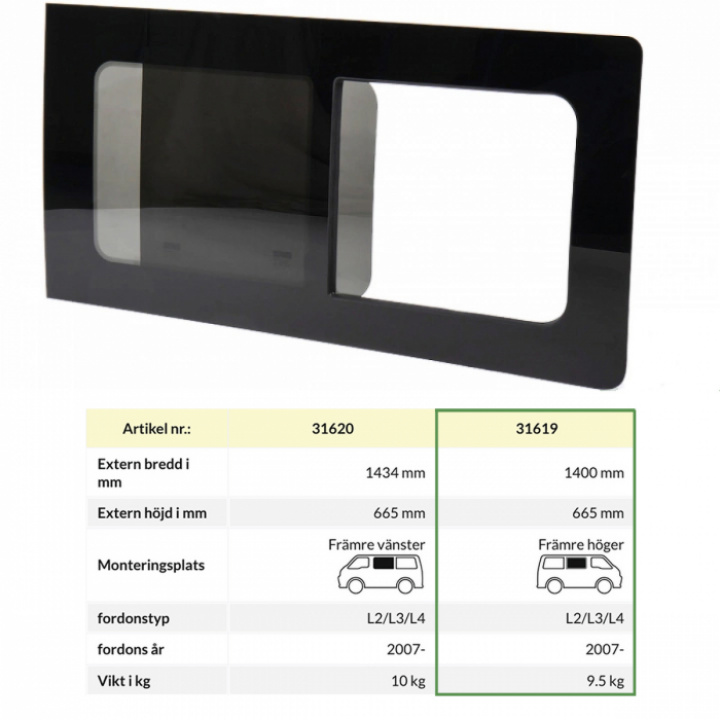 Skyvevindu, høyre side, Fiat Ducato 07- i gruppen Chassis / Vinduer / Vindu Campervan hos Camping 4U (31619)