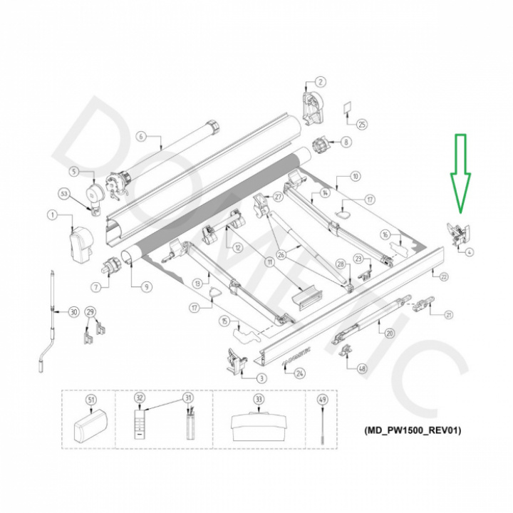 Endestykke høyre grå Dometic PW1500 mfl i gruppen Markise & Telt / Markiser / Reservedeler markiser / Reservedeler Dometic / PW1500 / Prostor 500 hos Camping 4U (407157151)