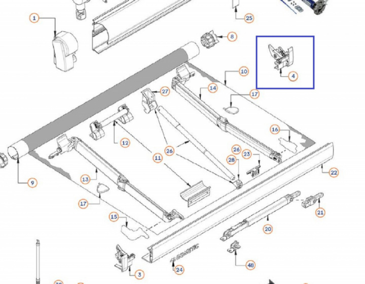 Endestykke høyre inkl. skruer hvit PW1500 Dometic i gruppen Markise & Telt / Markiser / Reservedeler markiser / Reservedeler Dometic hos Camping 4U (407157152)