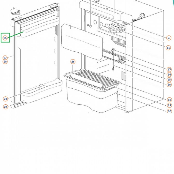 Dørhylle øvre N3104/4104/3112/4112 Thetford i gruppen Bobil & Caravan / Kjøleskap / Reservedeler Thetford / hos Camping 4U (9909389)