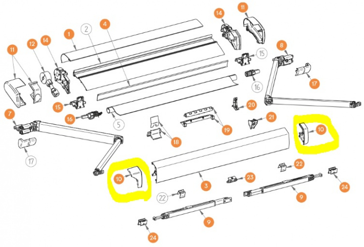 Ändkåpa Front Vit 6200 NR 10 Hö+Vä i gruppen Markise & Telt / Markiser / Reservedeler markiser / Reservedeler Thule / Omnistor / Omnistor 6200 hos Camping 4U (9909437r)