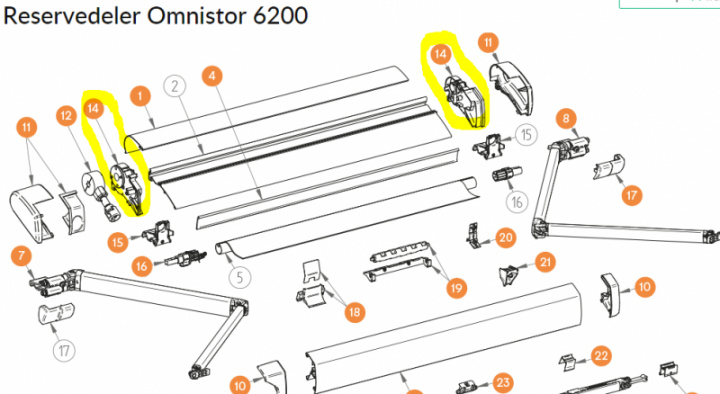 Ändplatta vänster och höger antracit för markis Thule 6200, nr 14 i gruppen Markise & Telt / Markiser / Reservedeler markiser / Reservedeler Omnistor / Omnistor 6200 hos Camping 4U (9919059)