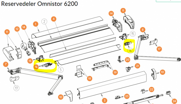 Ändkåpa vänster och höger för rullrör för markis 6200, del 16 i gruppen Markise & Telt / Markiser / Reservedeler markiser / Reservedeler Omnistor / Omnistor 6200 hos Camping 4U (9919817)