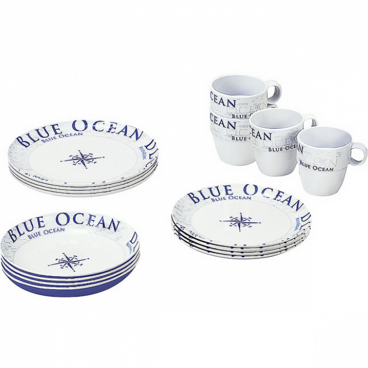 Servise Ocean Blue 16-deler Brunner i gruppen Kjøkkenutstyr / Husholdning / Serviser & tallerkener hos Camping 4U (9920126)