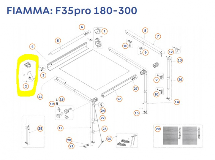 Gavelhus vänster F35pro Titanium i gruppen Markise & Telt / Markiser / Reservedeler markiser / Reservedeler Fiamma / F35pro 180-300cm hos Camping 4U (9921471)