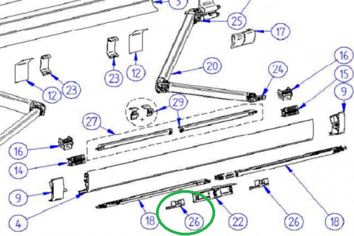 Clips till arm Thule Omnistor 5200. Nr 26. i gruppen Markise & Telt / Markiser / Reservedeler markiser / Reservedeler Thule / Omnistor / Omnistor 5200 hos Camping 4U (9921984)