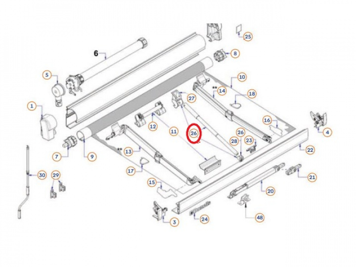 Mittstång Prostor 500, PW 1500 i gruppen Markise & Telt / Markiser / Reservedeler markiser / Reservedeler Dometic hos Camping 4U (9922967)