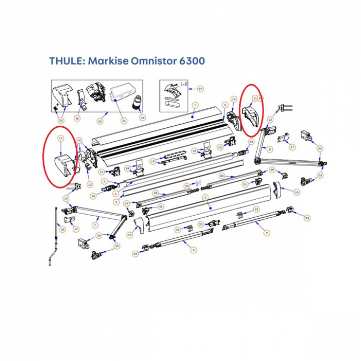 Ändkåpaor höger+vänster svart 6300 i gruppen Markise & Telt / Markiser / Reservedeler markiser / Reservedeler Thule / Omnistor / Omnistore 6300 hos Camping 4U (9942872)