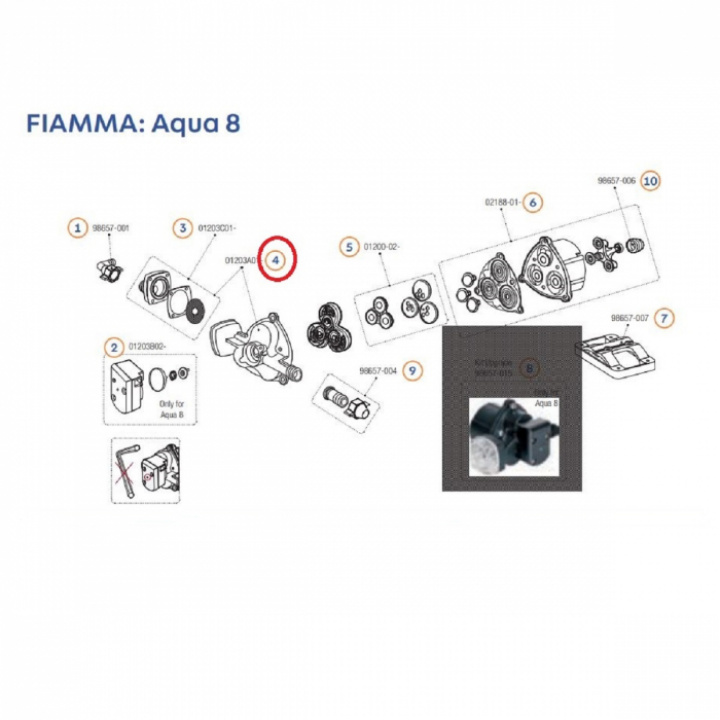 Främre lock + filter för Aqua 8 Fiamma i gruppen Bobil & Caravan / Vann & VVS / Vannpumper / Trykkvannpumper hos Camping 4U (9994984)