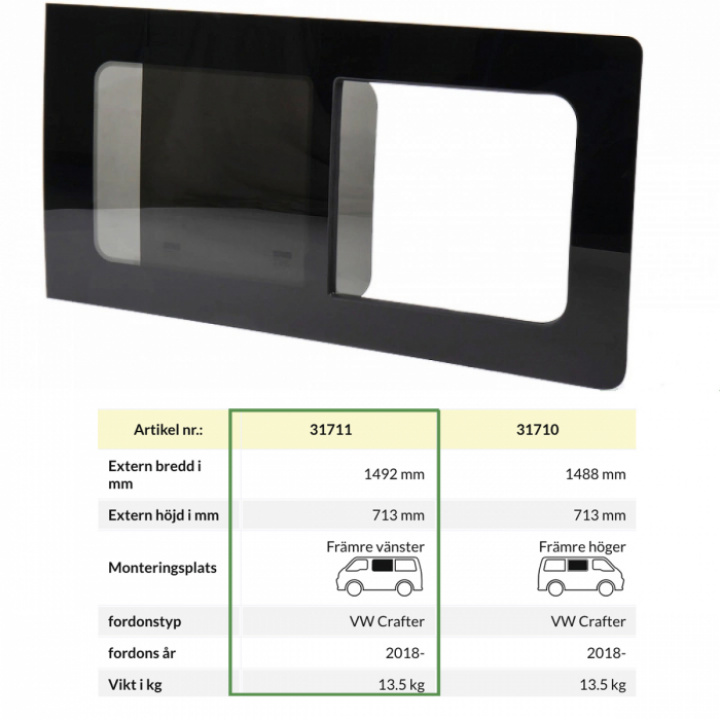 Vindu WV Crafter 2018- Venstre i gruppen Chassis / Vinduer / Vindu Campervan hos Camping 4U (C4-10262)