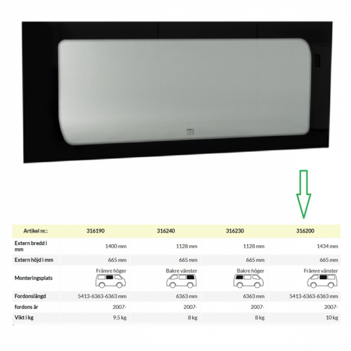 Skyvevindu venstre fast, Ducato, Boxer år 2007- i gruppen Chassis / Vinduer / Vindu Campervan hos Camping 4U (C4-10441)