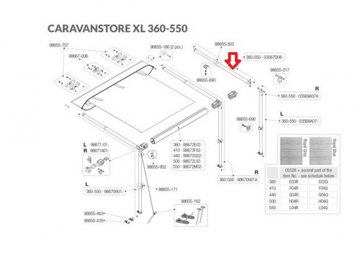Overligger CS XL 360-550 cm i gruppen Markise & Telt / Markiser / Reservedeler markiser / Reservedeler Fiamma / Caravanstore XL 280-550 hos Camping 4U (HR03567D08)