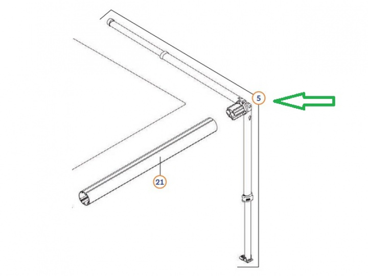 Överliggare + ben, höger, Caravanstore XL 360-550 i gruppen Markise & Telt / Markiser / Reservedeler markiser / Reservedeler Fiamma / Caravanstore XL 280-550 hos Camping 4U (HR98670H01A)